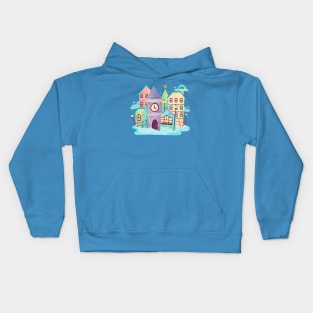 Watercolor Cute Town Scene Kids Hoodie